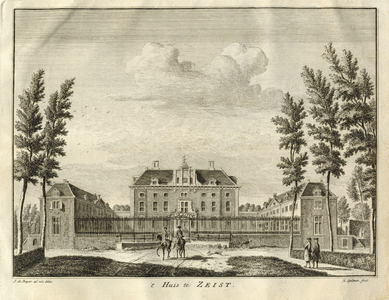 135844 Gezicht op de voorgevel van het slot Zeist te Zeist met de beide zijvleugels.01-01-1740-31-12-1750